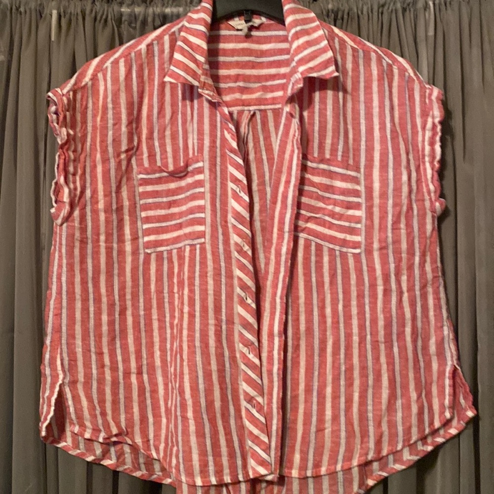 Red white and a touch of blue striped blouse